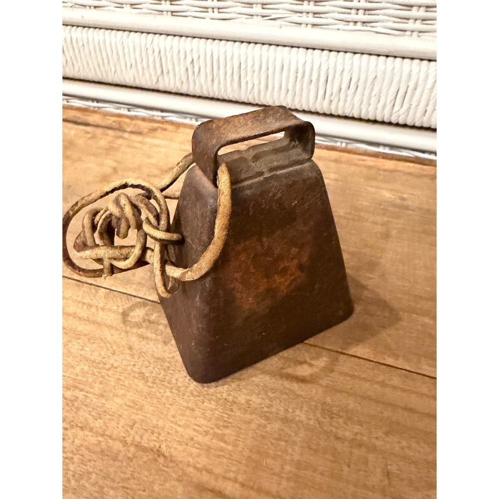 Vintage Rusted Iron Cow Bell with Leather Cord Rustic Farmhouse Decor 3.5 Inch